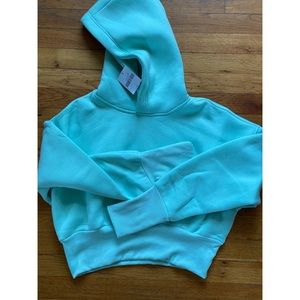 Mint Green Hooded Crop Sweatshirt